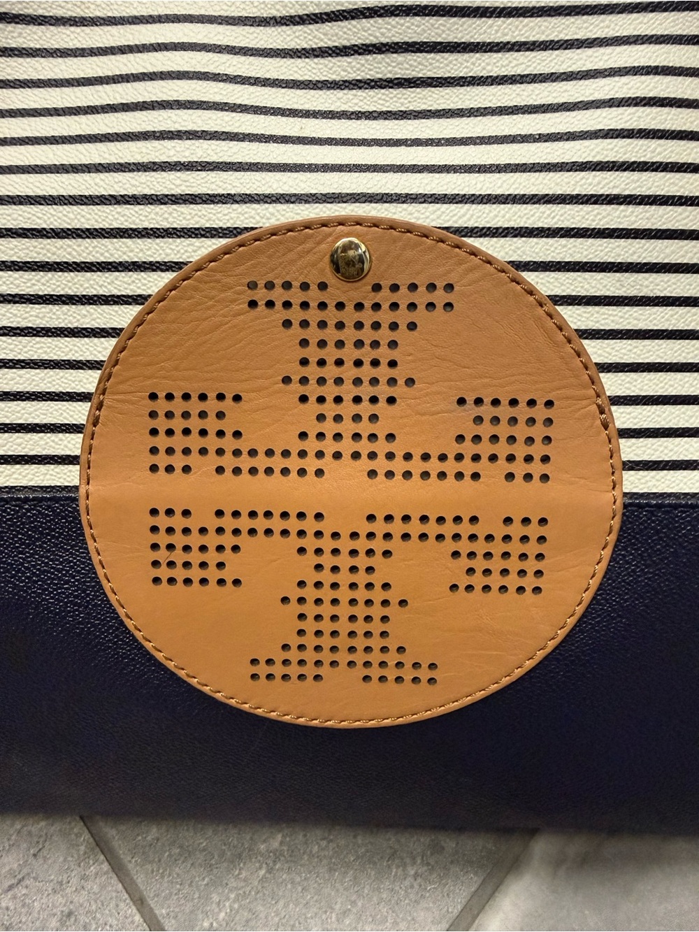 Tory Burch Navy & White Striped Tote - Picture 3 of 16